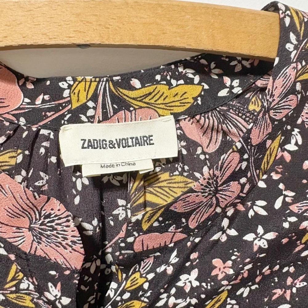 Zadig and Voltaire Chai Print Dark Floral 100% Silk Blouse Top Size XS Luxury - Picture 9 of 14